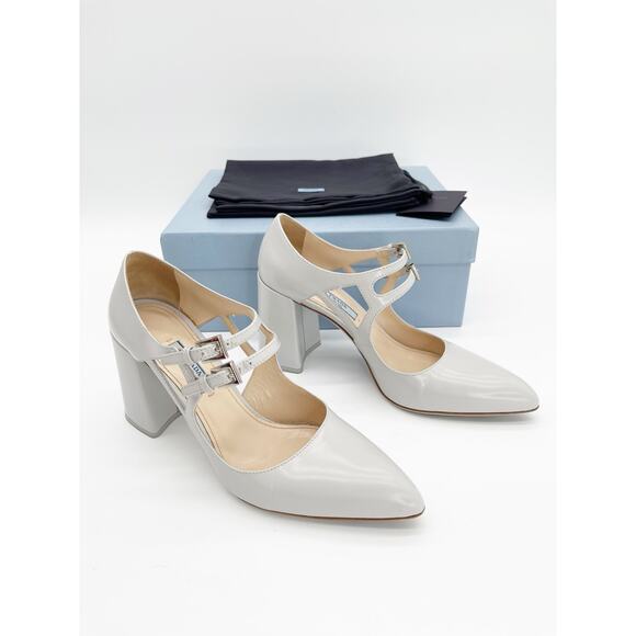 Prada Shoes - Prada Fall 2015 Runway Gray Brushed Leather Double Strap Mary Jane Heels IT 38.5